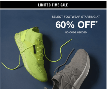 60% off Select Footwear Limited Time Sale