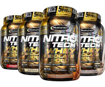 4 x 2lbs MUSCLETECH Nitro Tech Whey + Isolate Gold for $44 (normally $180)