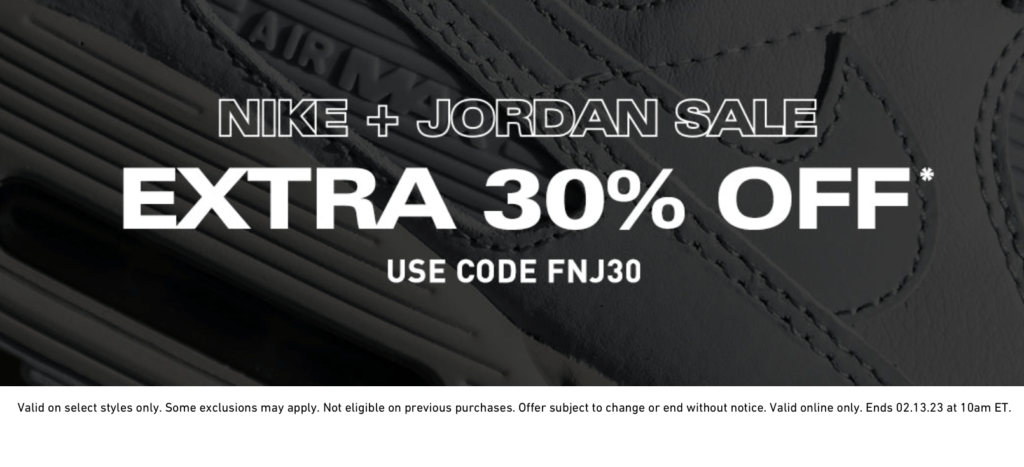 Save an extra 30% off Nike and Jordan with coupon FNJ30